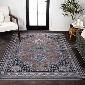 Dalyan Geometric Medallions Washable Area Rug